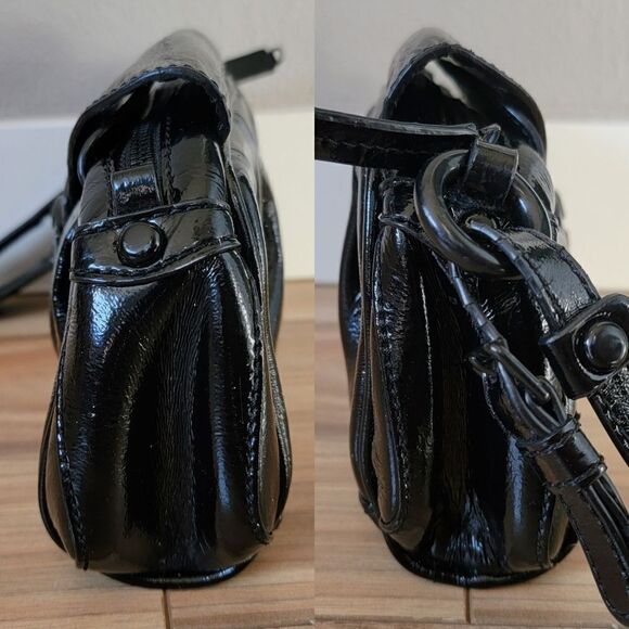 Just Cavalli Patent Leather Flap Dumpling Clutch Wristlet in Black - Picture 9 of 16